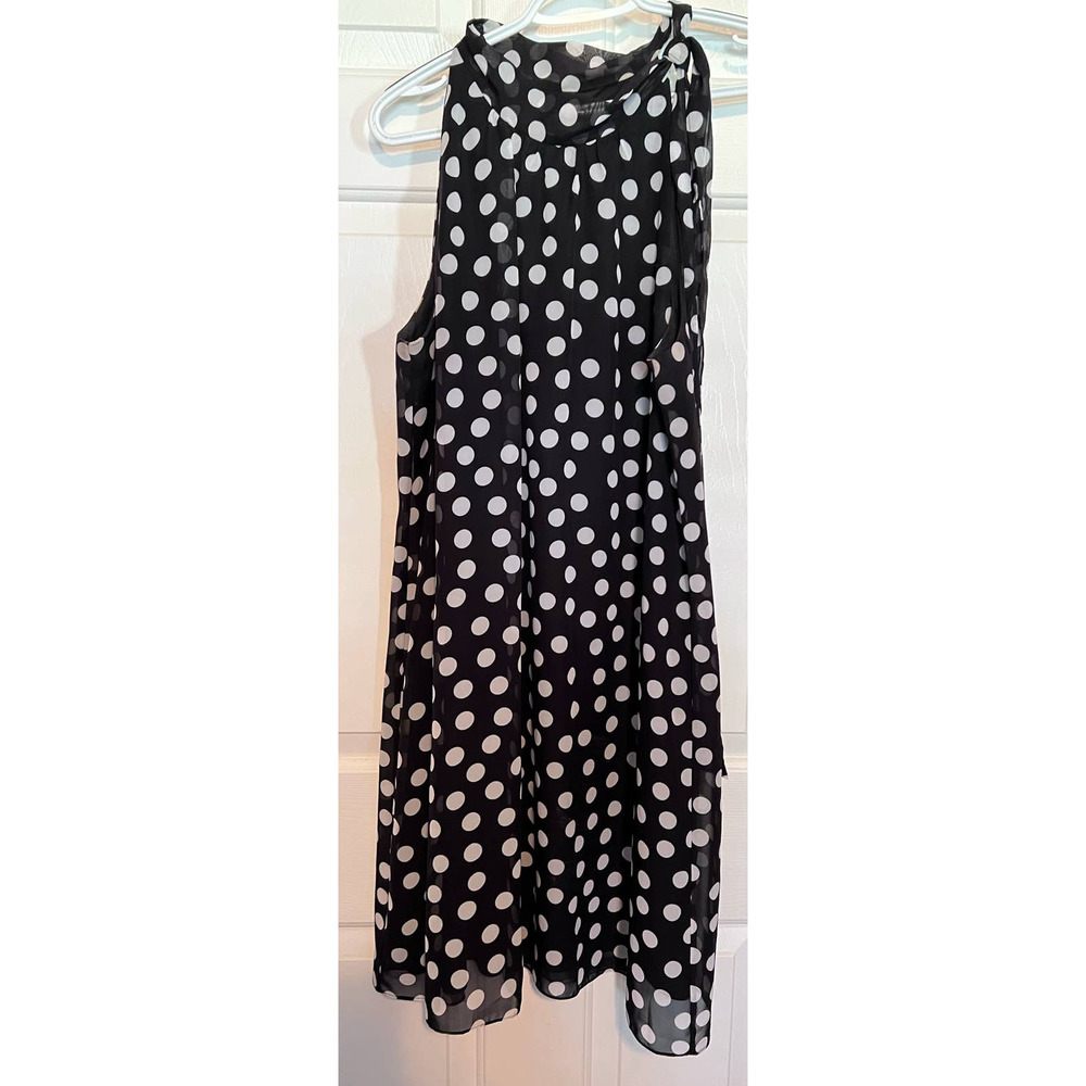 J.B.S. Ltd.‎ Women's Sleeveless Black Polka Dot Dress Ties on Shoulder Size 10